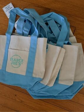 Trader Joe’s Mini Canvas Tote Bag in Light Blue - set of 6 bags